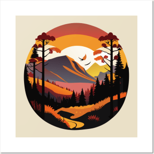 Enchanting Forest Sunset: A Breathtaking Painting of Nature's Splendor Posters and Art